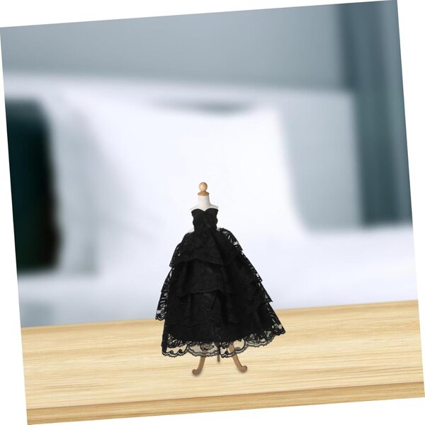 Puppen-Hochzeitskostüm: Schwarz-weißes Spitzen-Minikleid und Accessoires-Set
