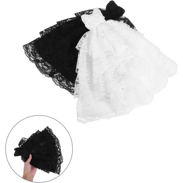Puppen-Hochzeitskostüm: Schwarz-weißes Spitzen-Minikleid und Accessoires-Set