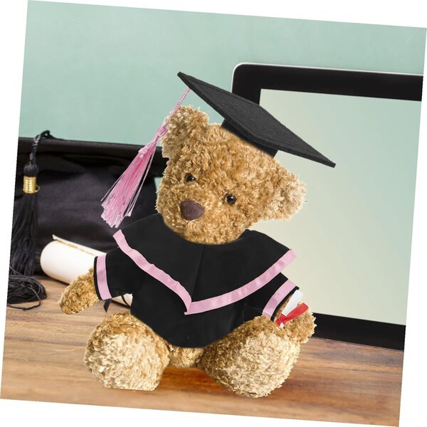 Costume Ours in Peluche per Laurea con Scialle e Cappello Rosa - Souvenir Unico