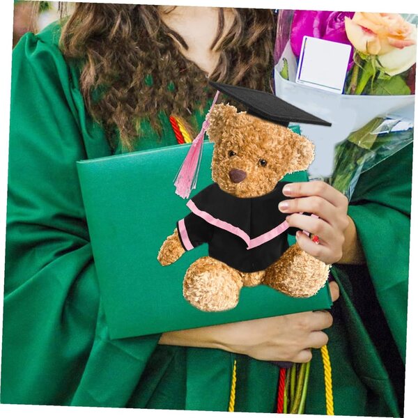 Costume Ours in Peluche per Laurea con Scialle e Cappello Rosa - Souvenir Unico