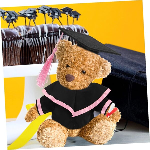 Costume Ours in Peluche per Laurea con Scialle e Cappello Rosa - Souvenir Unico
