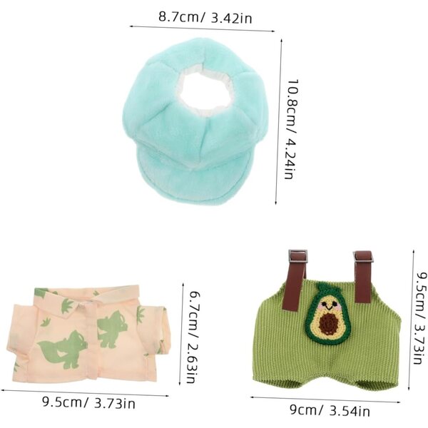 Avocado-Latzhose und grüner Hut-Set für Plüschpuppen, 3 Live- und Fun-Teile