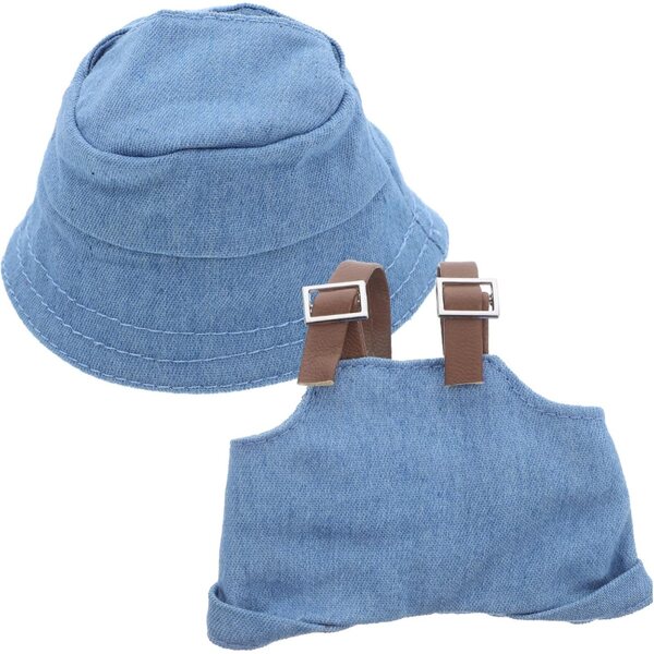 Set Costume Bambole con Salopette e Cappello Blu per Cosplay e Decorazioni