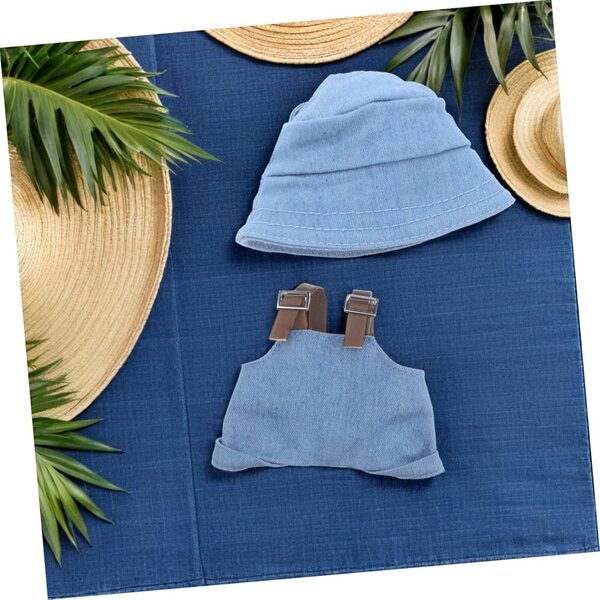 Set Costume Bambole con Salopette e Cappello Blu per Cosplay e Decorazioni