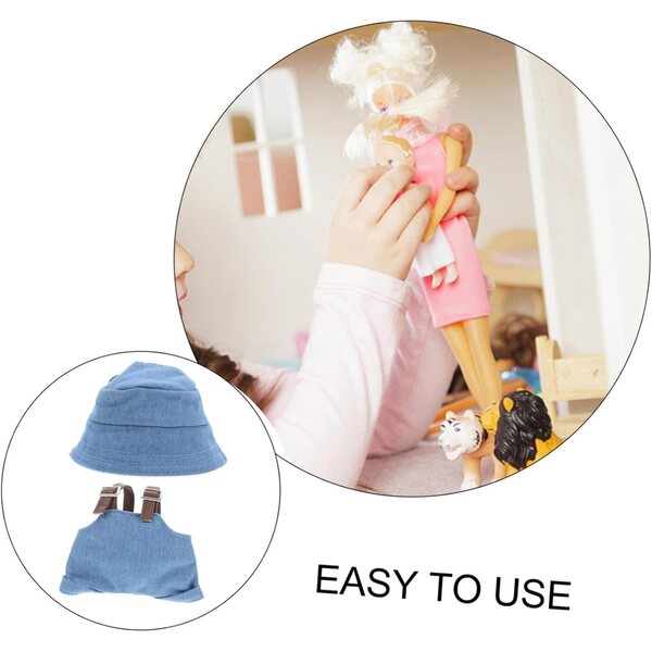 Set Costume Bambole con Salopette e Cappello Blu per Cosplay e Decorazioni