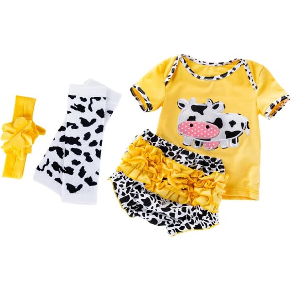 GALPADA Set Abbigliamento 4 Pezzi per Bambole Reborn 50-55 cm in Cotone Motivo Mucca