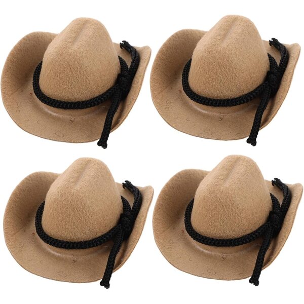 Set 4 Mini Cappelli Western Beige 8 cm per Bambole, Decorazioni e Hobby Creativi