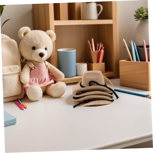 Set mit 4 Mini-Westernhüten in Beige, 8 cm, für Puppen, Dekorationen und kreative Hobbys