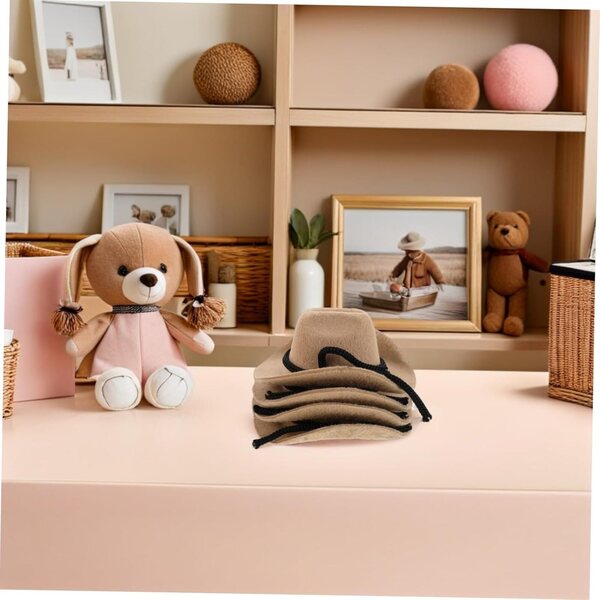 Set mit 4 Mini-Westernhüten in Beige, 8 cm, für Puppen, Dekorationen und kreative Hobbys