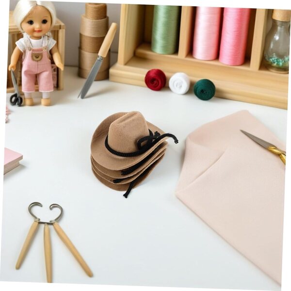 Set mit 4 Mini-Westernhüten in Beige, 8 cm, für Puppen, Dekorationen und kreative Hobbys