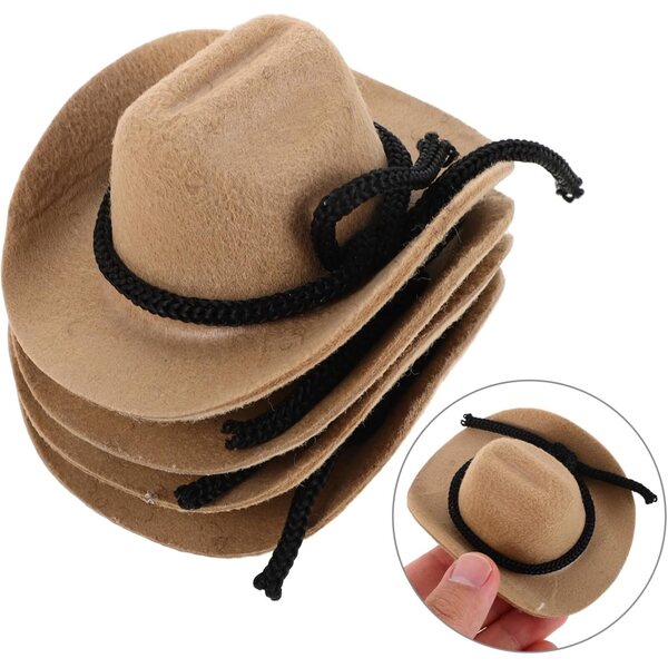 Set mit 4 Mini-Westernhüten in Beige, 8 cm, für Puppen, Dekorationen und kreative Hobbys