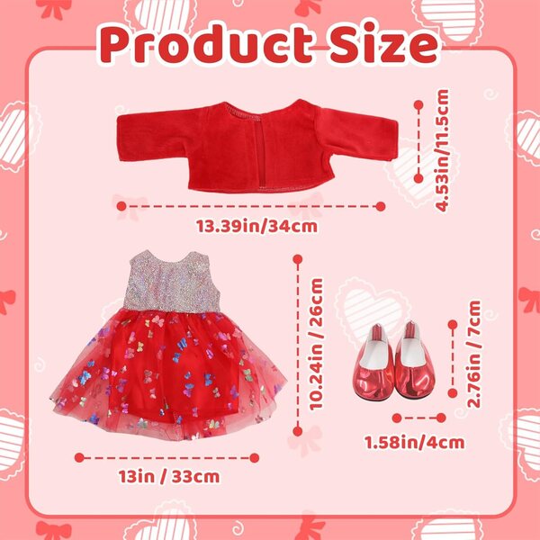 Vestiti per Bambole 35-45 cm - Abito Tulle Rosso con Motivo Farfalla e Cardigan Morbido