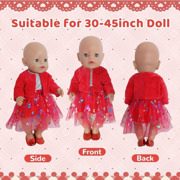 Vestiti per Bambole 35-45 cm - Abito Tulle Rosso con Motivo Farfalla e Cardigan Morbido