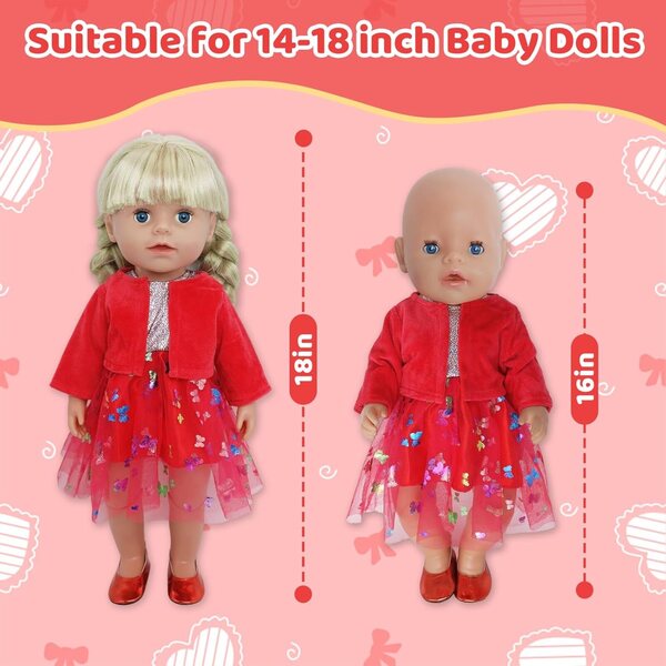 Vestiti per Bambole 35-45 cm - Abito Tulle Rosso con Motivo Farfalla e Cardigan Morbido