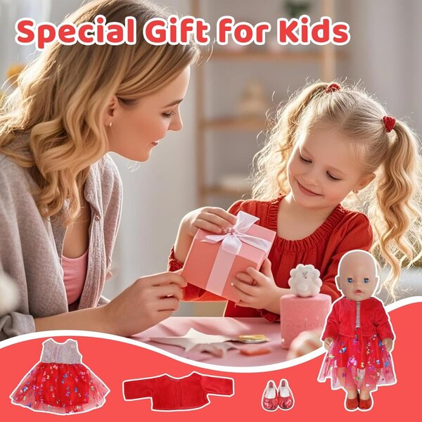 Vestiti per Bambole 35-45 cm - Abito Tulle Rosso con Motivo Farfalla e Cardigan Morbido