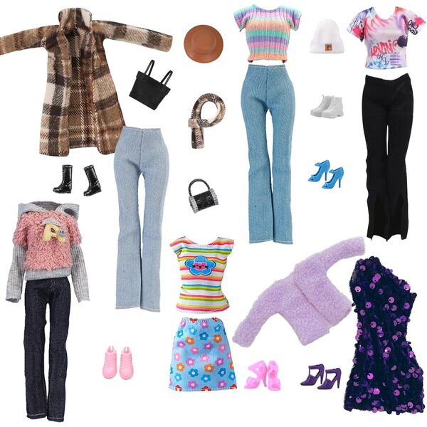 Kleidungs- und Accessoires-Set für 29,2 cm große Puppen – 16 Modeteile aus Baumwolle und Kunststoff