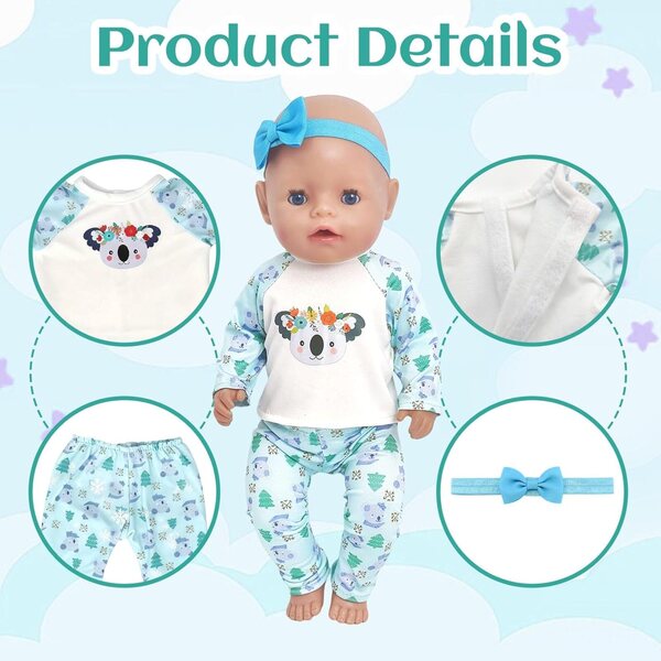Abbigliamento per Bambole 43 cm Xerteam - Set Lavabile in Lavatrice