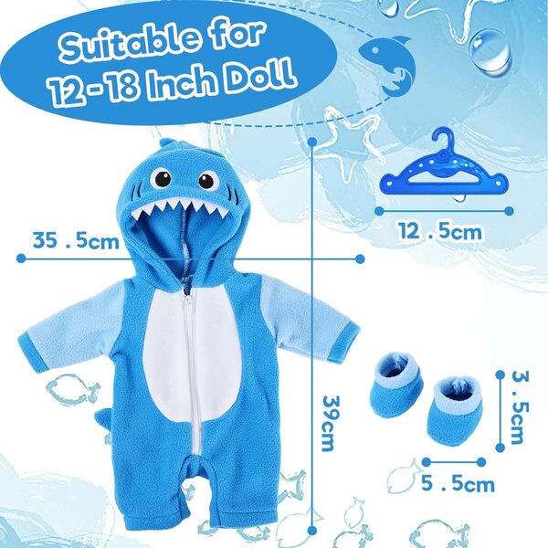 Kleidungsset für 35–43 cm große Puppen mit Körper, Socken, Stofftier und Kleiderbügel – Blau