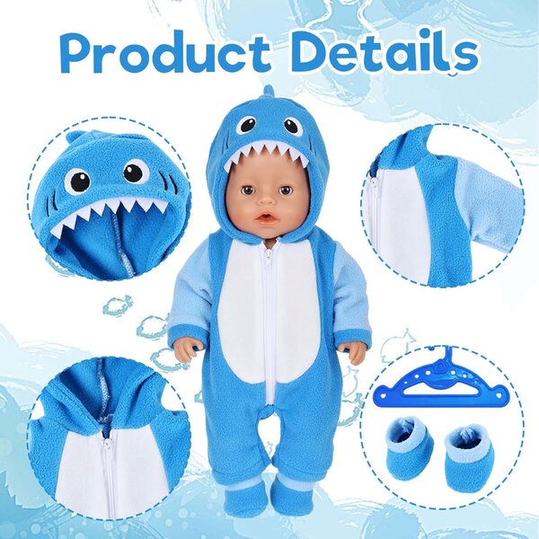 Kleidungsset für 35–43 cm große Puppen mit Körper, Socken, Stofftier und Kleiderbügel – Blau