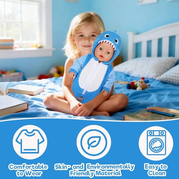 Kleidungsset für 35–43 cm große Puppen mit Körper, Socken, Stofftier und Kleiderbügel – Blau
