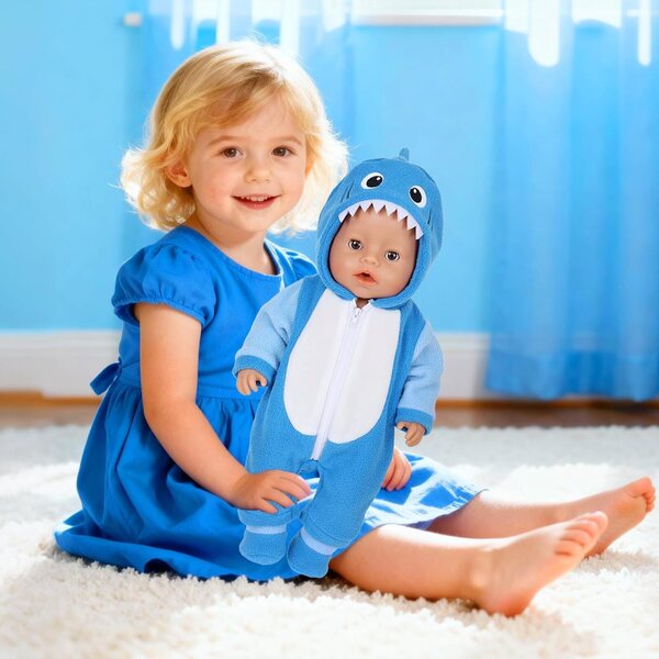 Kleidungsset für 35–43 cm große Puppen mit Körper, Socken, Stofftier und Kleiderbügel – Blau