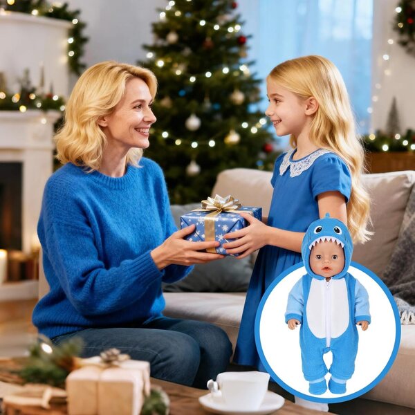 Kleidungsset für 35–43 cm große Puppen mit Körper, Socken, Stofftier und Kleiderbügel – Blau