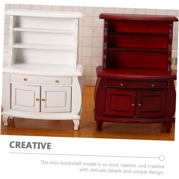 ORFOFE Mini Libreria in Legno Bianco per Casa delle Bambole, Decorazione Realistica Fai-da-Te