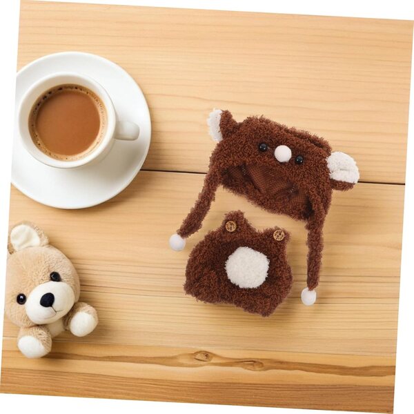 iplusmile Bären-Outfit für Puppe mit Mütze und Einteiler aus weichem Stoff, 17 cm