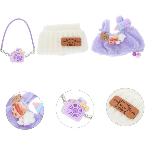Tuta viola Hemobllo con cappello da orso bianco per bambole: vestito creativo e adorabile