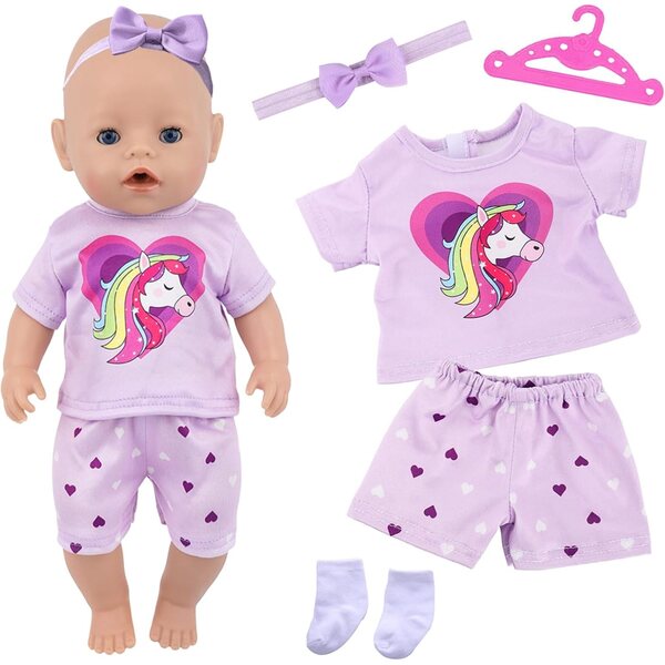 Kleidungs- und Zubehörset für 30–45 cm große Puppen mit Pony-Shirt und herzförmigen Shorts