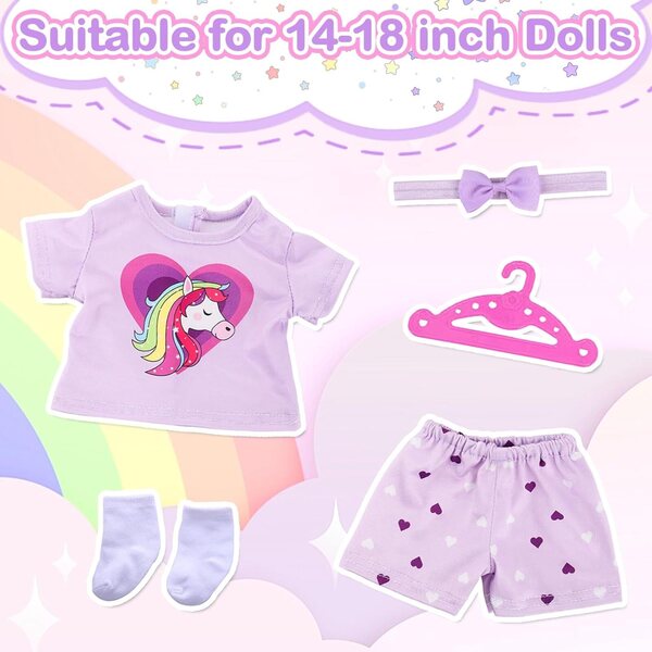 Kleidungs- und Zubehörset für 30–45 cm große Puppen mit Pony-Shirt und herzförmigen Shorts