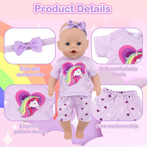 Kleidungs- und Zubehörset für 30–45 cm große Puppen mit Pony-Shirt und herzförmigen Shorts