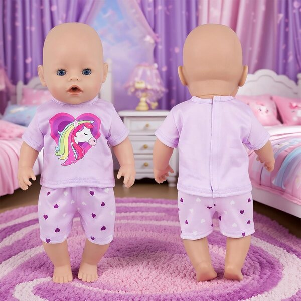 Kleidungs- und Zubehörset für 30–45 cm große Puppen mit Pony-Shirt und herzförmigen Shorts