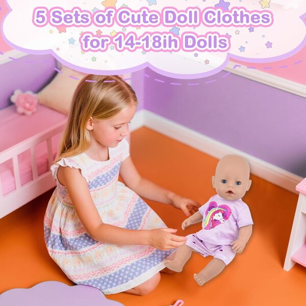 Kleidungs- und Zubehörset für 30–45 cm große Puppen mit Pony-Shirt und herzförmigen Shorts