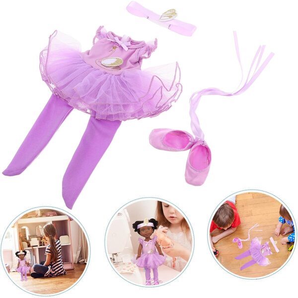 GALPADA Completo Ballet per Bambole da 14 Pollici con Tutu, Scarpe e Fascia Viola