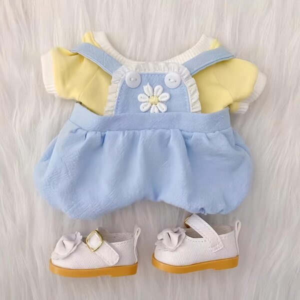 Set Abbigliamento per Bambola Peluche 20 cm con Maglietta, Bavaglino e Scarpe Gialle