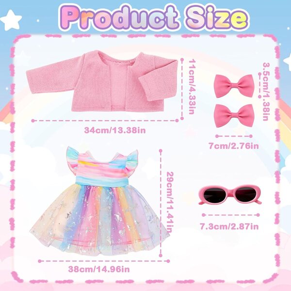 Set mit 5 Kleidungsstücken für Puppen von 35–43 cm mit rosa Tüllrock und stilvollen Accessoires