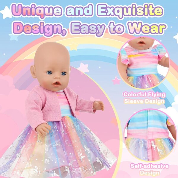 Set mit 5 Kleidungsstücken für Puppen von 35–43 cm mit rosa Tüllrock und stilvollen Accessoires