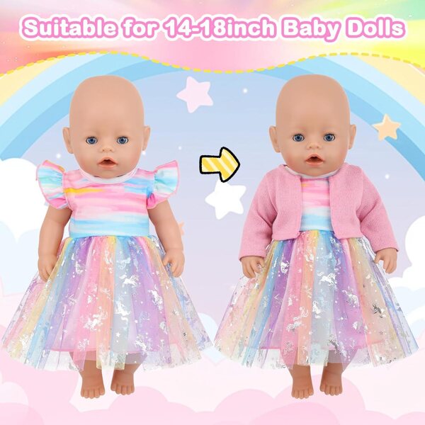 Set mit 5 Kleidungsstücken für Puppen von 35–43 cm mit rosa Tüllrock und stilvollen Accessoires