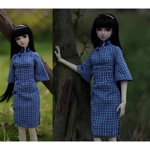 Abito Cheongsam per bambole BJD 1/3 e 1/4 fatto a mano in stile tradizionale blu
