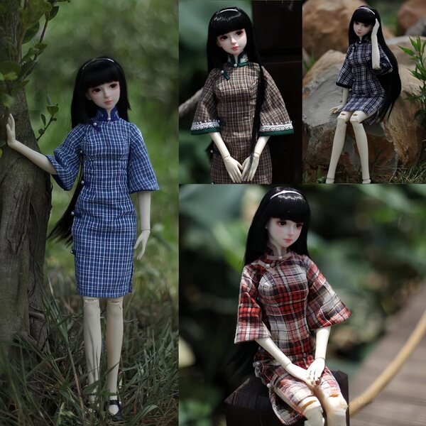 Abito Cheongsam per bambole BJD 1/3 e 1/4 fatto a mano in stile tradizionale blu