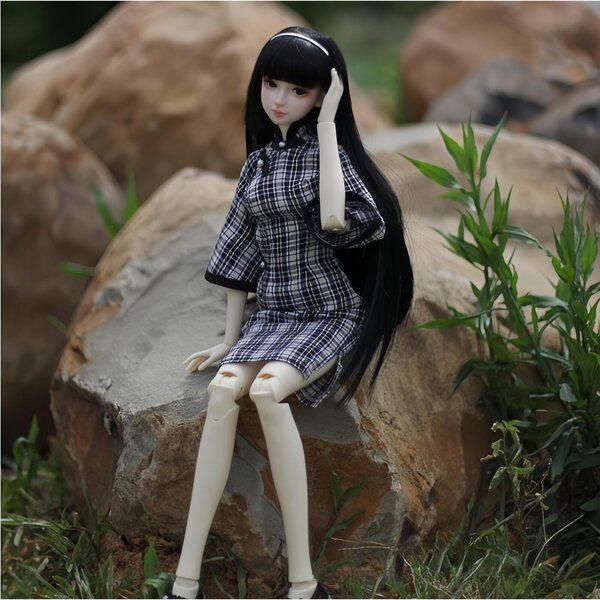 Abito Cheongsam per bambole BJD 1/3 e 1/4 fatto a mano in stile tradizionale blu