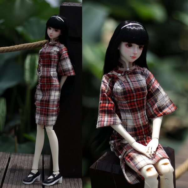 Abito Cheongsam per bambole BJD 1/3 e 1/4 fatto a mano in stile tradizionale blu