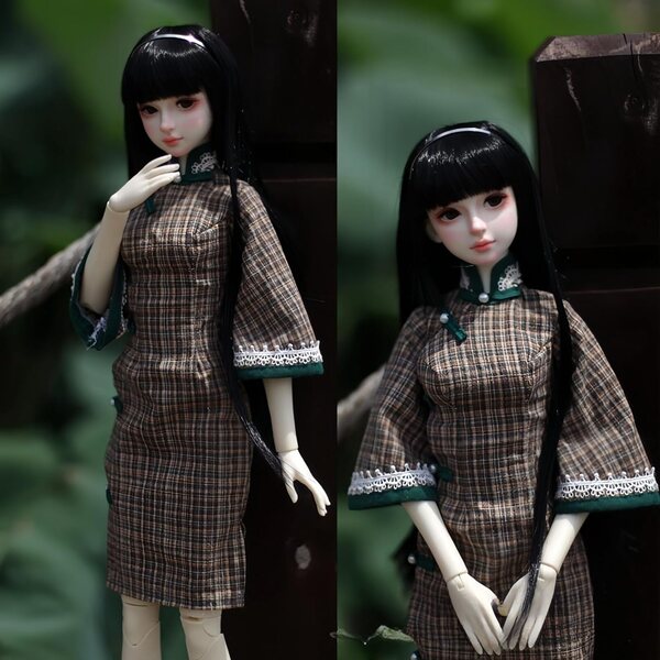 Abito Cheongsam per bambole BJD 1/3 e 1/4 fatto a mano in stile tradizionale blu