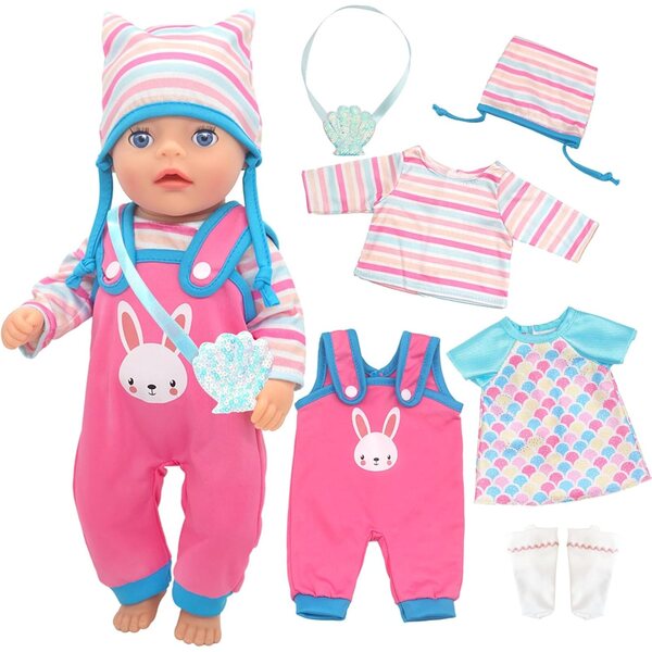 Kleidungsset für Puppen 30-35 cm aus weicher Baumwolle mit komplettem Zubehör