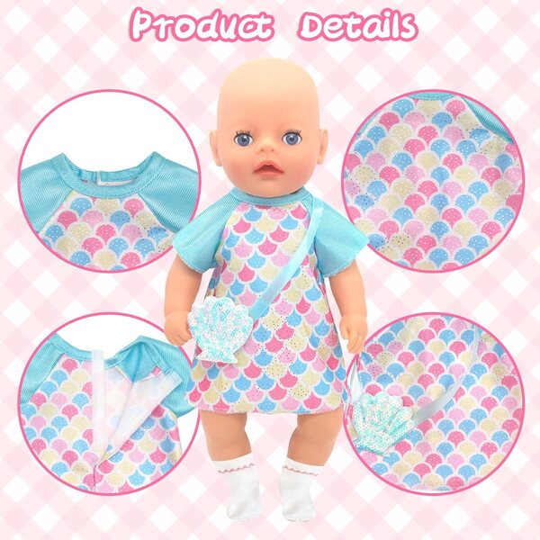 Kleidungsset für Puppen 30-35 cm aus weicher Baumwolle mit komplettem Zubehör