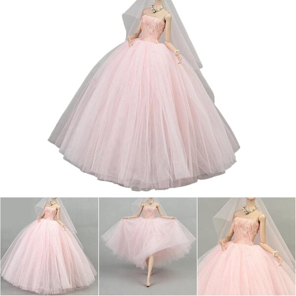 Trägerloses Puffkleid für 6-Zoll-Puppen, bequemes Prinzessinnenkleid