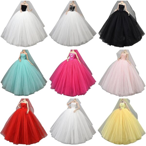 Trägerloses Puffkleid für 6-Zoll-Puppen, bequemes Prinzessinnenkleid