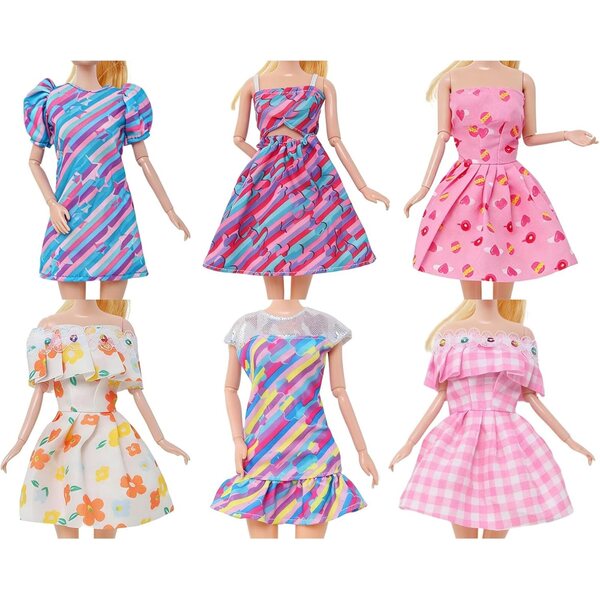 Robe für 30-cm-Puppen, Set mit 6 farbigen Modellen aus waschbarem und sicherem Stoff