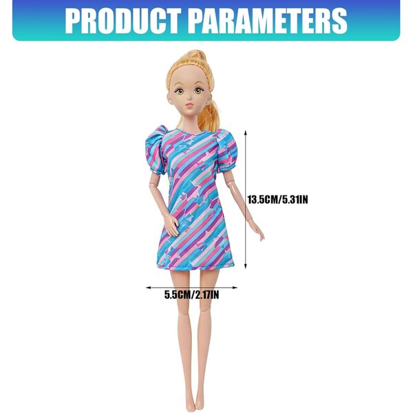 Robe für 30-cm-Puppen, Set mit 6 farbigen Modellen aus waschbarem und sicherem Stoff